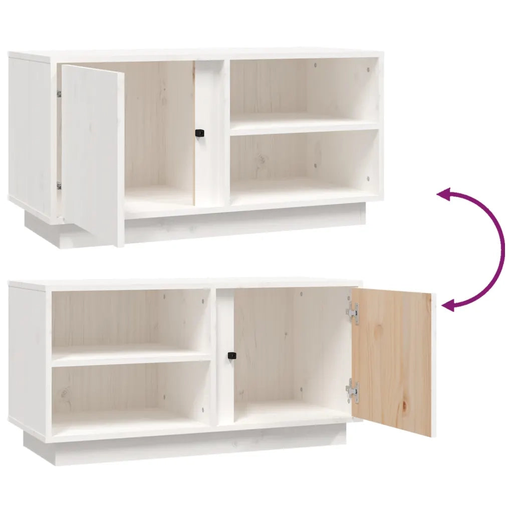 Mobile Porta TV Bianco 80x35x40,5 cm in Legno Massello di Pino 814465