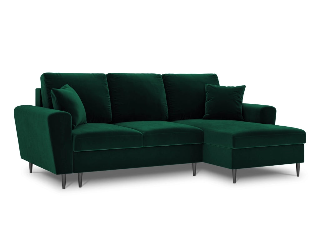 Cosmopolitan Design - Divano convertibile angolare destro con contenitore "Kyoto" 4 posti in velluto verde bottiglia 
