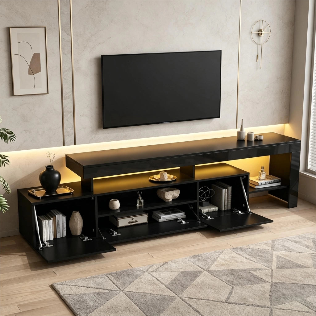Mobile TV lucido, con illuminazione a LED, adatto a televisori da 85 pollici, 192 x 37 x 53 cm, nero
