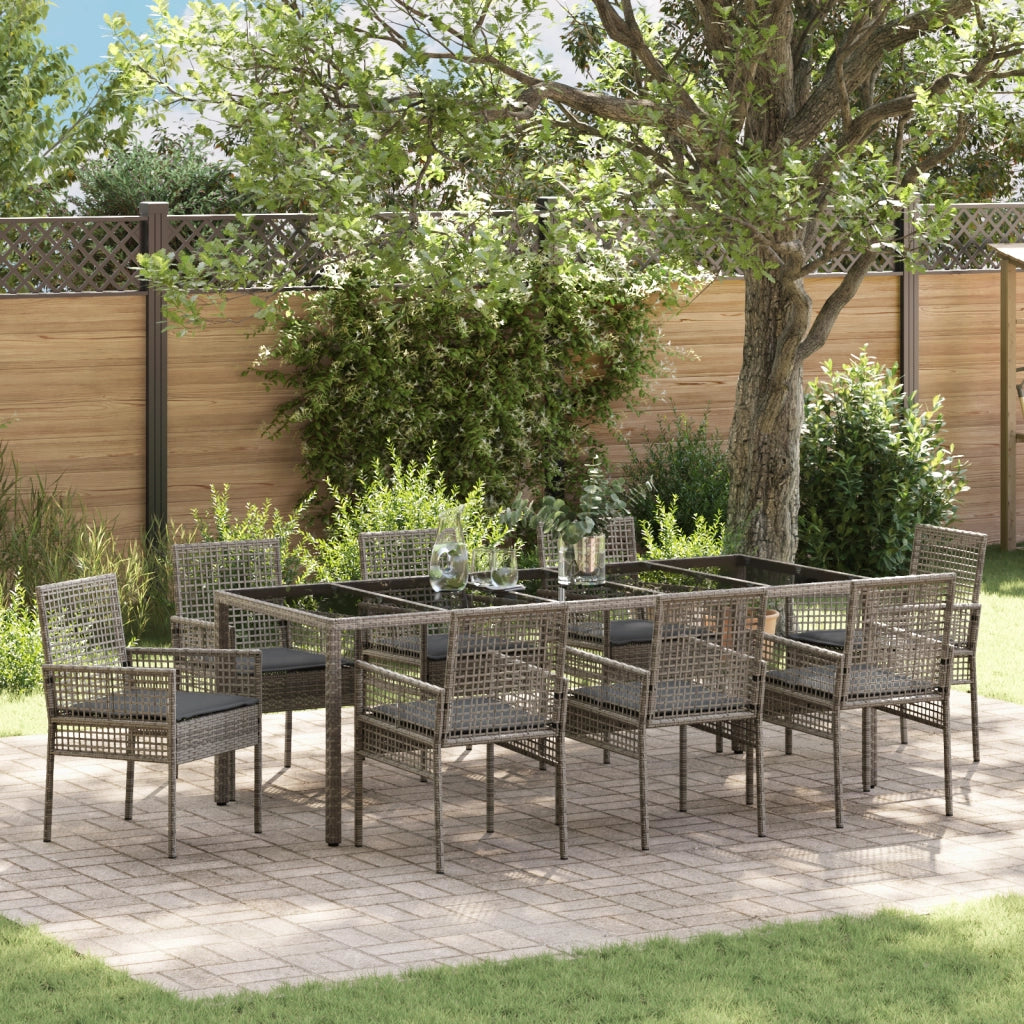 Set da Pranzo da Giardino 9 Pezzi con Cuscini Grigio in Polyrattan