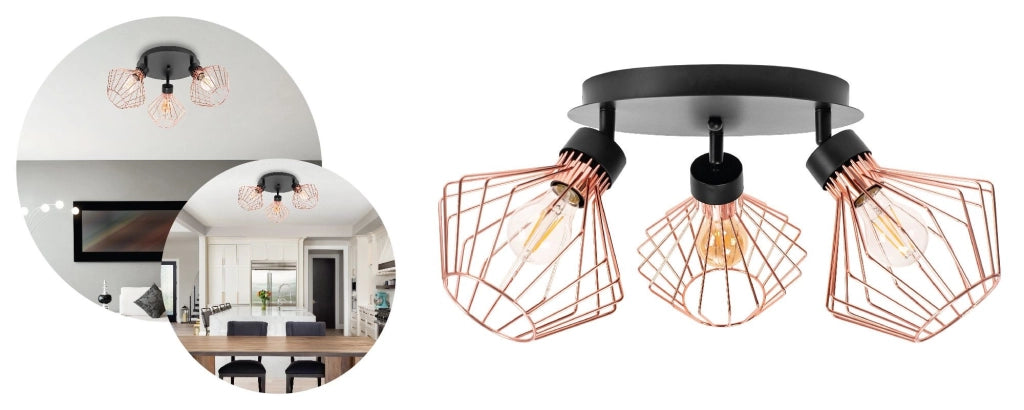 Lampada Da Soffitto A Soppalco Tripla In Metallo Rosa Nera APP536-3C
