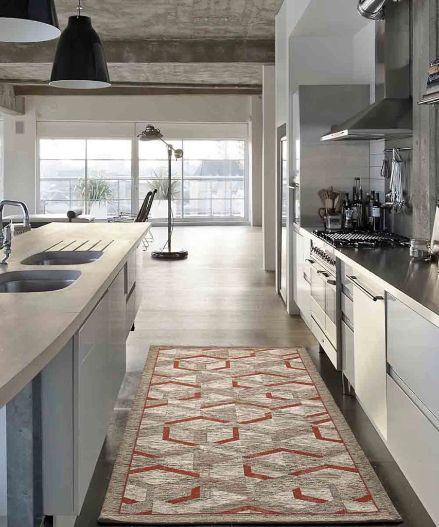Tappeto HYPNOTIC grigio rosso cm.55x115 moderno geometrico multiuso lavabile antiscivolo