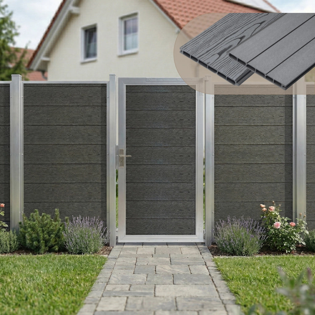 Cancello da Giardino Pedonale Segovia 90x180 cm Porta per Recinzione con Serratura - Grigio NEU.HOLZ