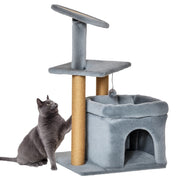 Tiragraffi per Gatti con Casetta e Cuscino ¨C zephmum ¨C Grigio, Juta, 84cm