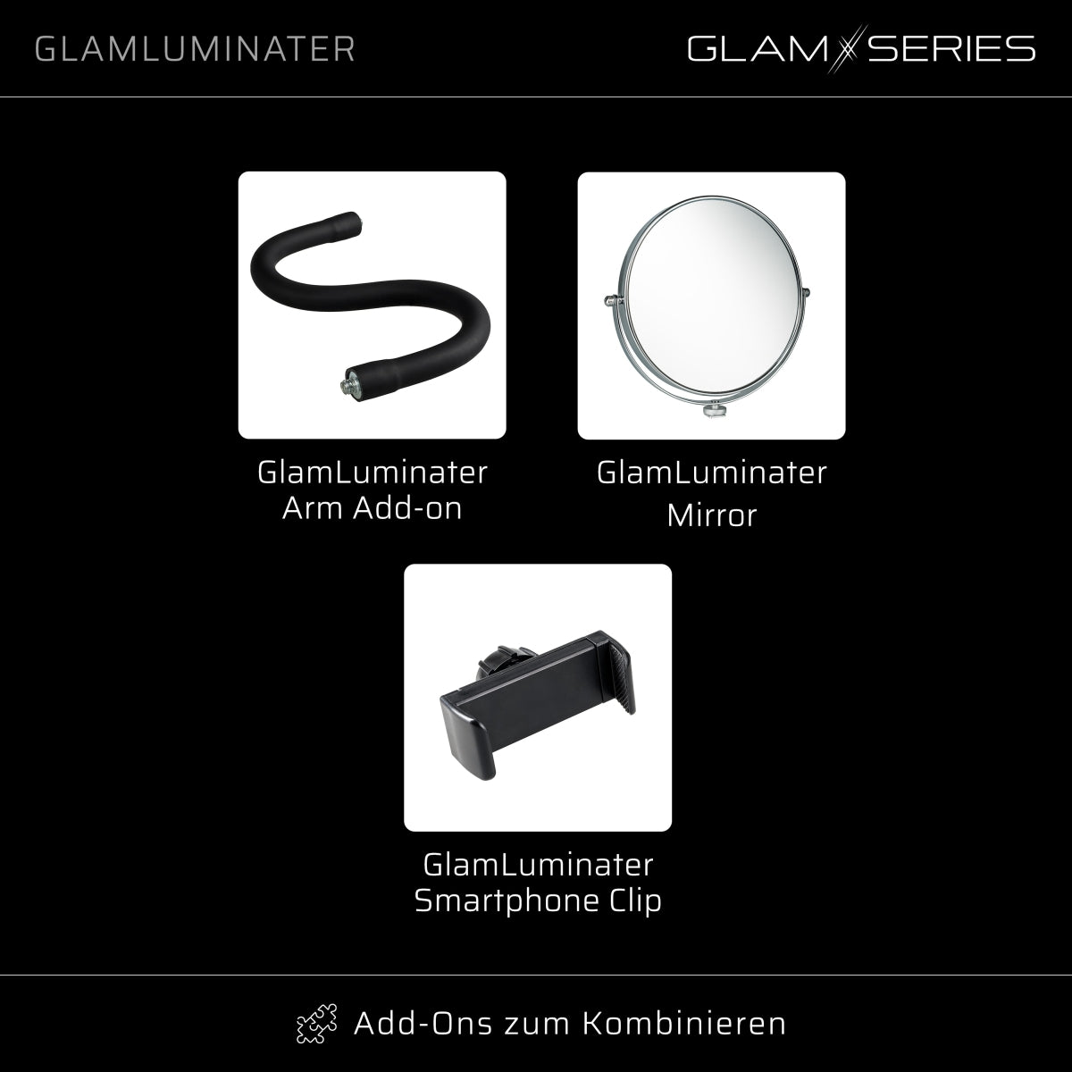 GlamSeries GlamLuminater Luce LED, lampada con 2 bracci flessibili, temperatura di colore regolabile in continuo, lampada con telecomando, illuminazione per make-up artist