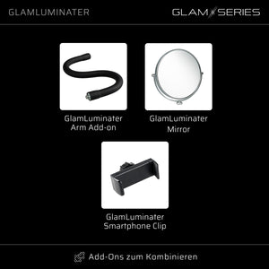 GlamSeries GlamLuminater Luce LED, lampada con 2 bracci flessibili, temperatura di colore regolabile in continuo, lampada con telecomando, illuminazione per make-up artist