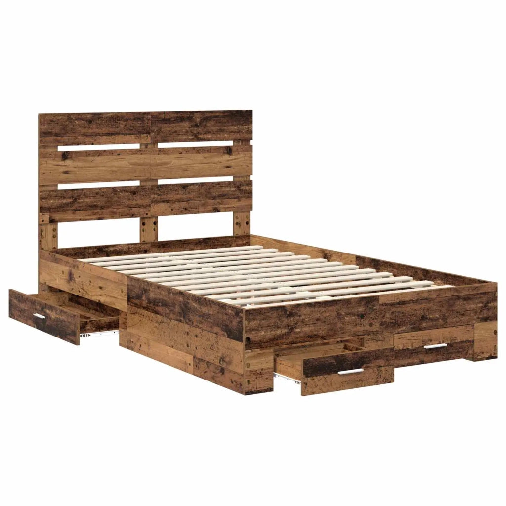 Letto matrimoniale | Letto per adulti | Struttura del letto con cassetto Legno vecchio 120 x 190 cm