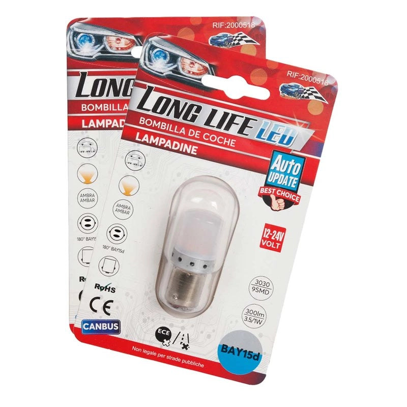 2 Pezzi Lampada LED BAY15D S25 P21/5W 9 SMD 3030 12V 24V 300lm 1W/3.5W Doppio Filamento Ambra Piedi Sfalsati 45mm