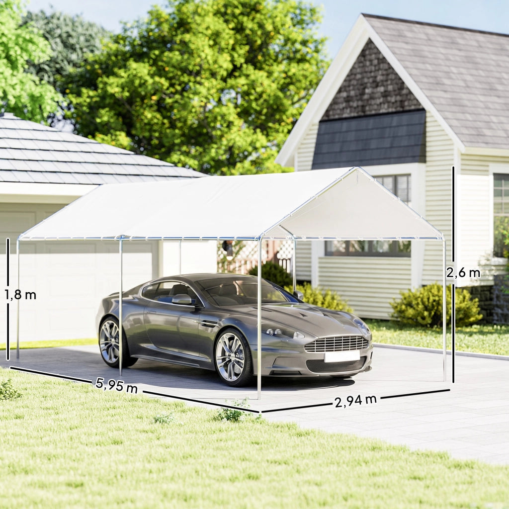 Carport per auto 6x3m ¨C zephmum ¨C acciaio galvanizzato bianco