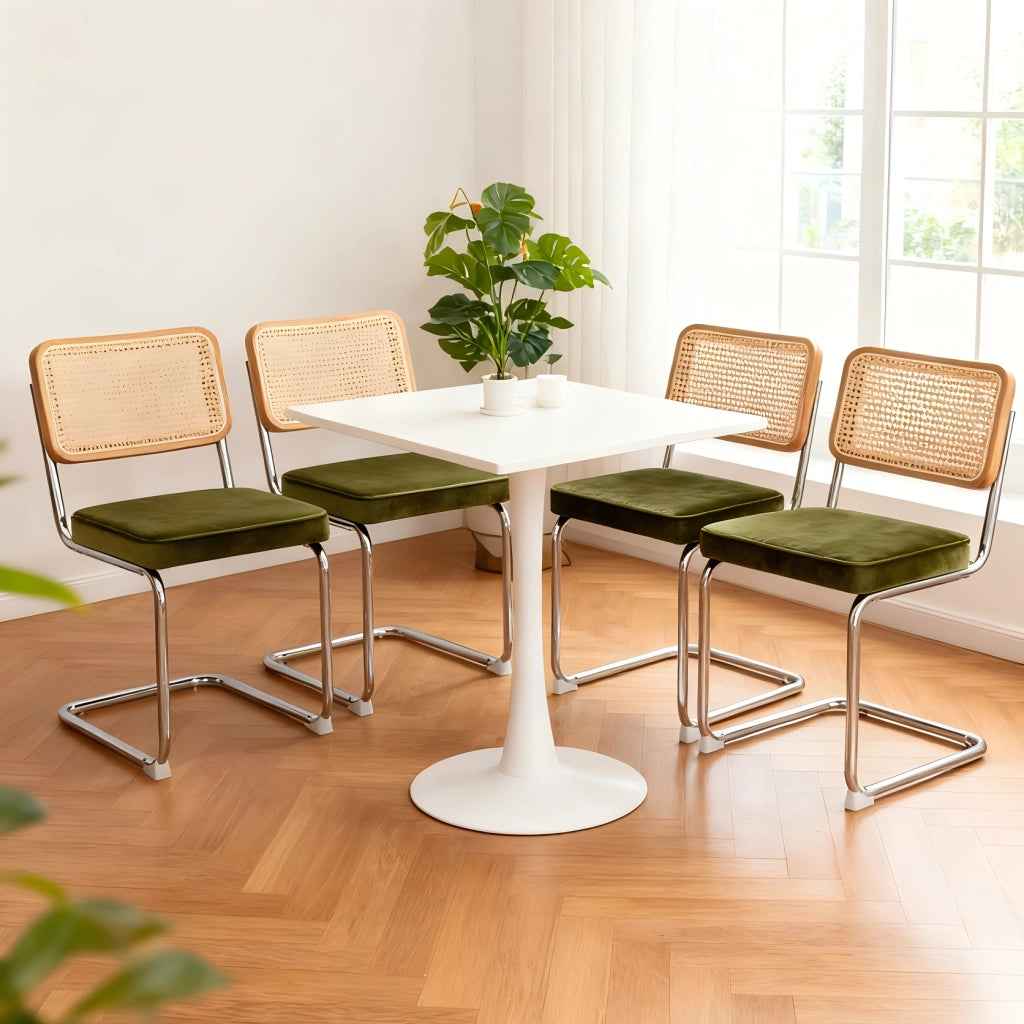 Sedie da Pranzo Set 4 Pezzi ¨C MINIMAL ¨C Velluto e Rattan, Gambe in Metallo, Imbottite, Moderne