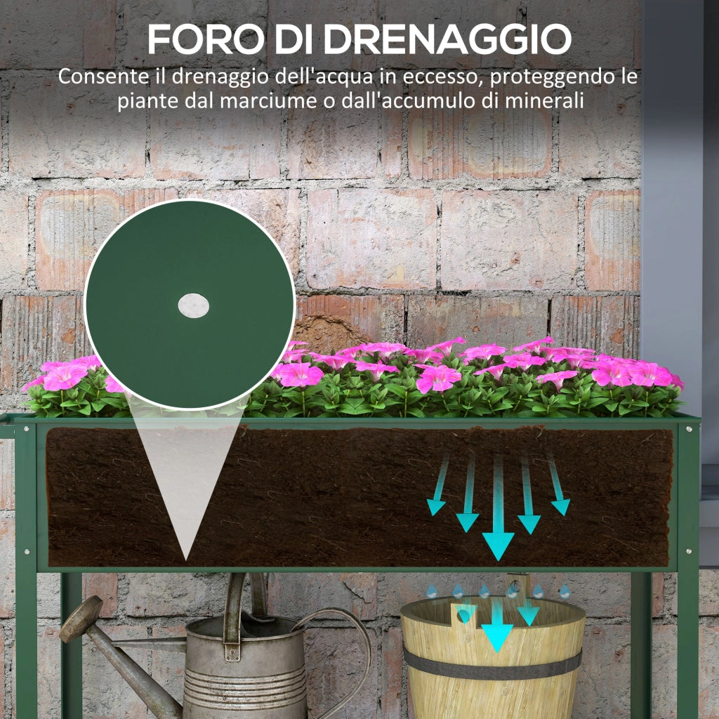 Fioriera da Esterno con Mensola Portautensili ¨C zephmum ¨C Verde Metallo 109x44x80 cm