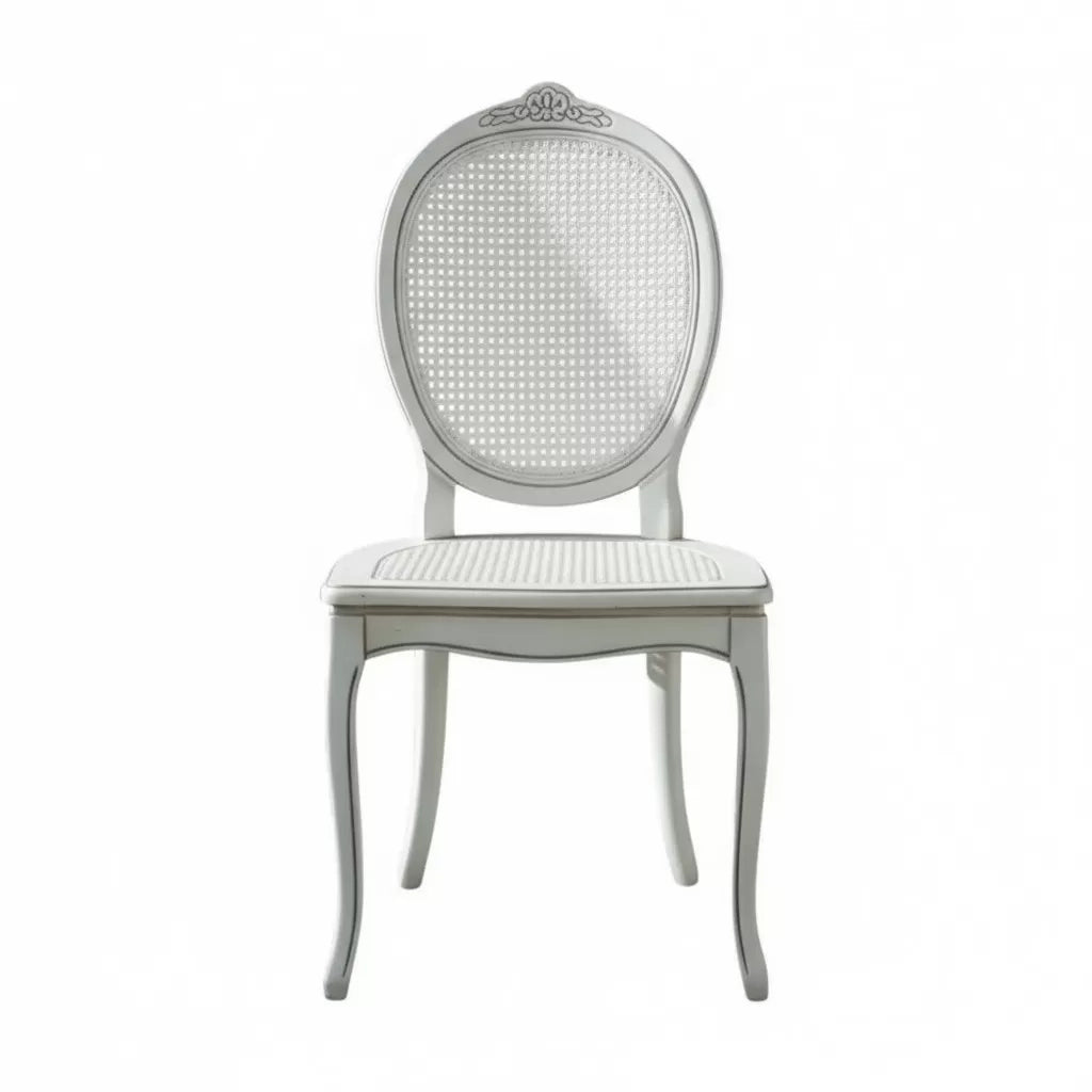Sedia classica ovalina paglia di vienna legno shabby bianco 49x55x104 - Mobili 2G