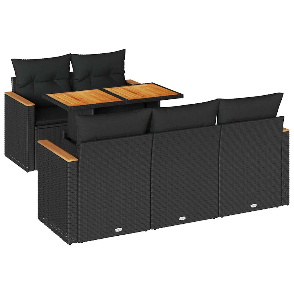 vidaXL Set Divano da Giardino 6 pz con Cuscini Nero Polyrattan Acacia