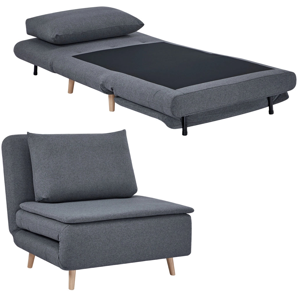 Poltrona letto ¨C zephmum ¨C Grigio con cuscino e gambe legno