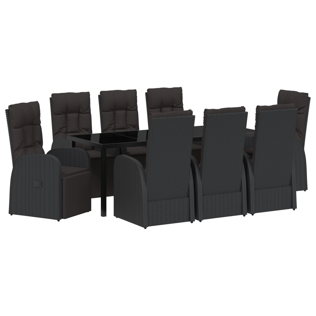 Set da giardino da 9 pezzi con cuscini - Rattan polimerico nero