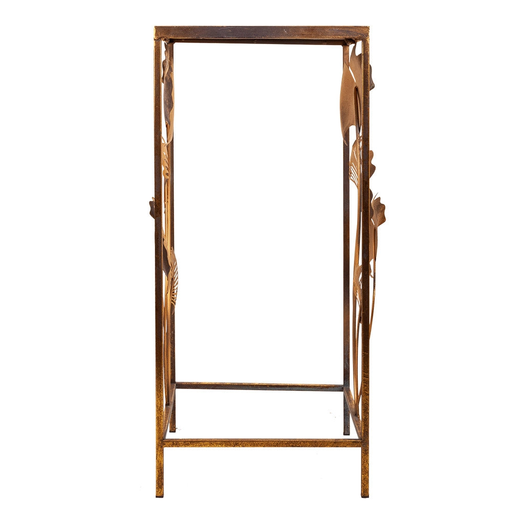 Tavolino angolare in metallo dorato 35x33x76h