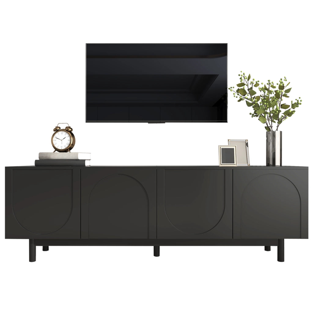 Mobile TV moderno nero - Zephmum- 175x38x56 cm, ripiani regolabili