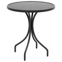 Tavolo da Giardino Rotondo con Piano a Doghe in Acciaio, Ø66x71.5cm, Nero