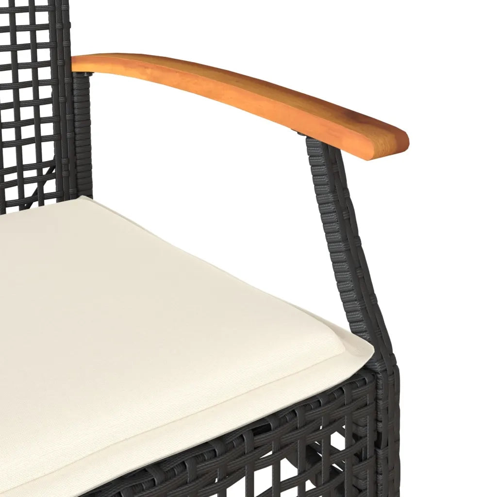 Set da BistrÃ² 3 pz con Cuscini Nero Polyrattan e Legno Acacia