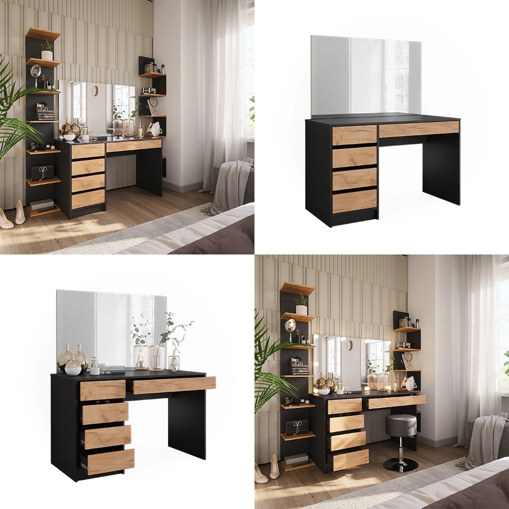 Vicco Tavolo da toilette Antracite/quercia dorata 120 x 75 cm con specchio