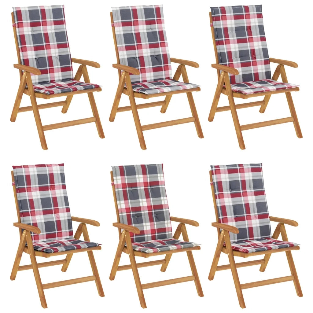 vidaXL Sedie da Giardino Reclinabili con Cuscini 6 pz in Legno di Teak