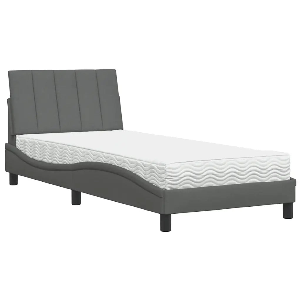 Letto con Materasso Hanko Grigio Scuro 90x190 cm in Tessuto