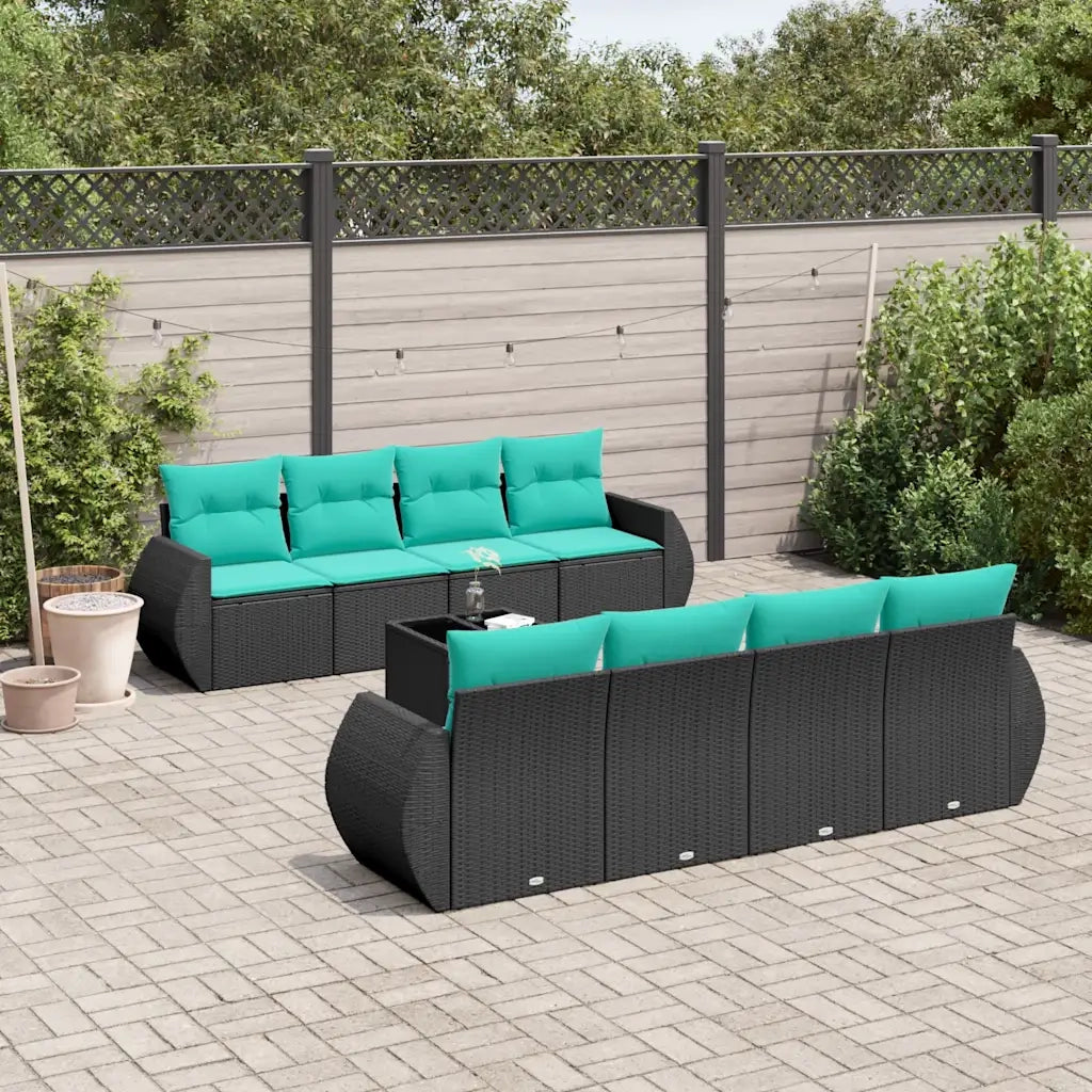Set Divani da Giardino 9 pz con Cuscini Nero in Polyrattan 3221146