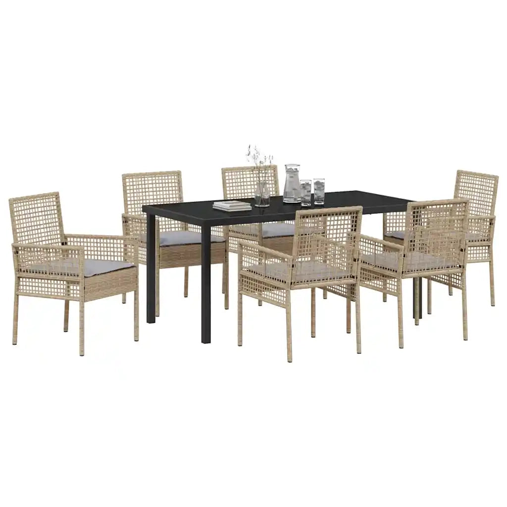 Set da Pranzo per Giardino con cuscino 7 pcs Beige polyrattan