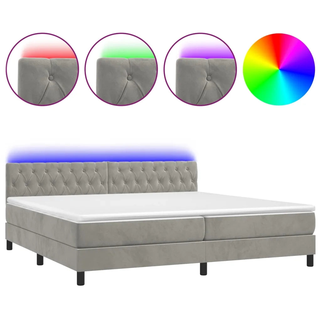 Letto a Molle con Materasso e LED Grigio Chiaro 200x200 cm Velluto 3134603