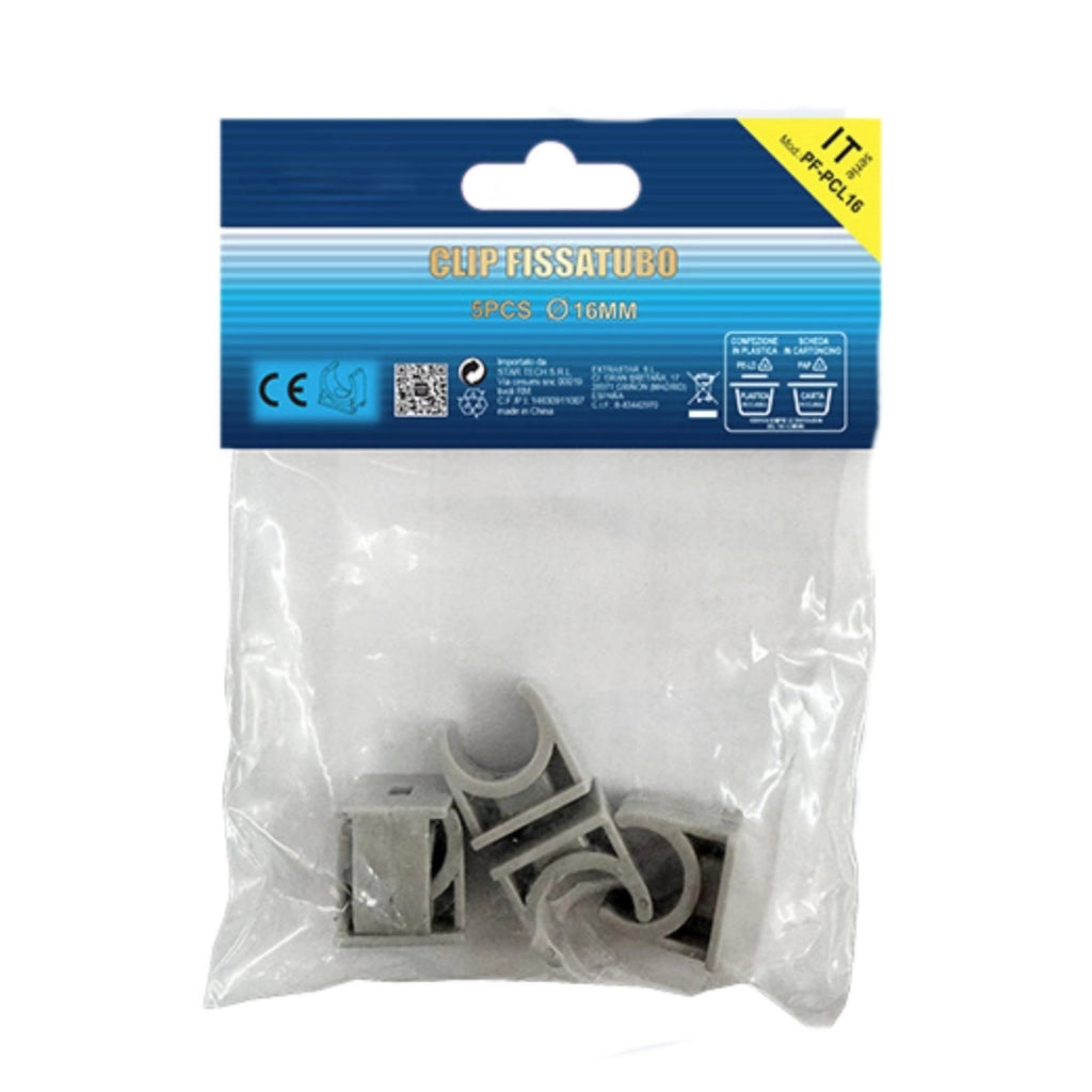 5 Pezzi Clip Fissatubo a Scatto Diametro 16mm per Tubo Rigido e Flessibile da 16mm Colore Grigio IP40