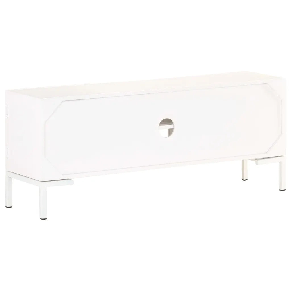 Mobile Porta TV Bianco 115x30x46cm in Legno Massello di Mango 323580