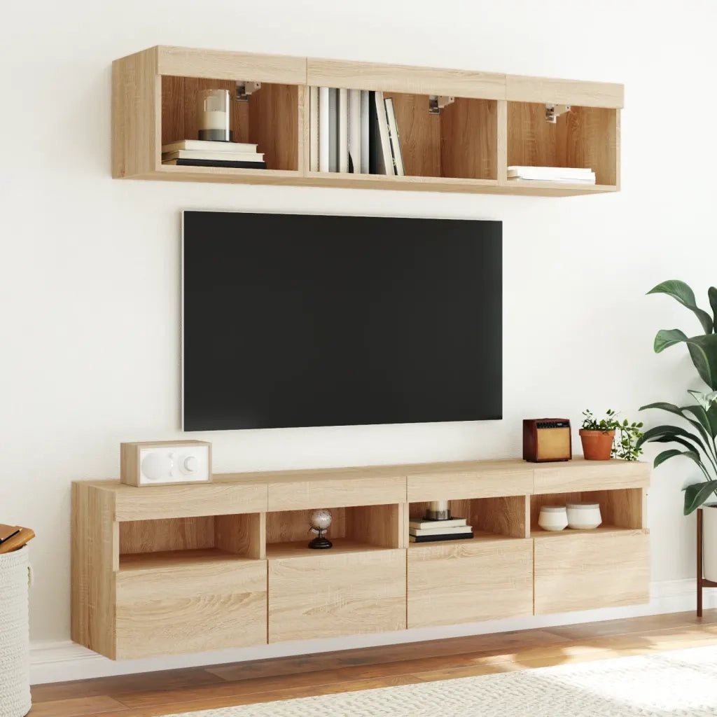 Mobili TV a Parete con Luci LED 2pz | Armadietto TV | Mobile Porta TV Rovere Sonoma 80x30x40 cm