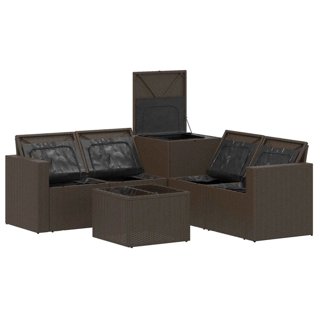 Set di divani 6 pz Marrone e Rosso Rattan sintetico e Acciaio 3447403