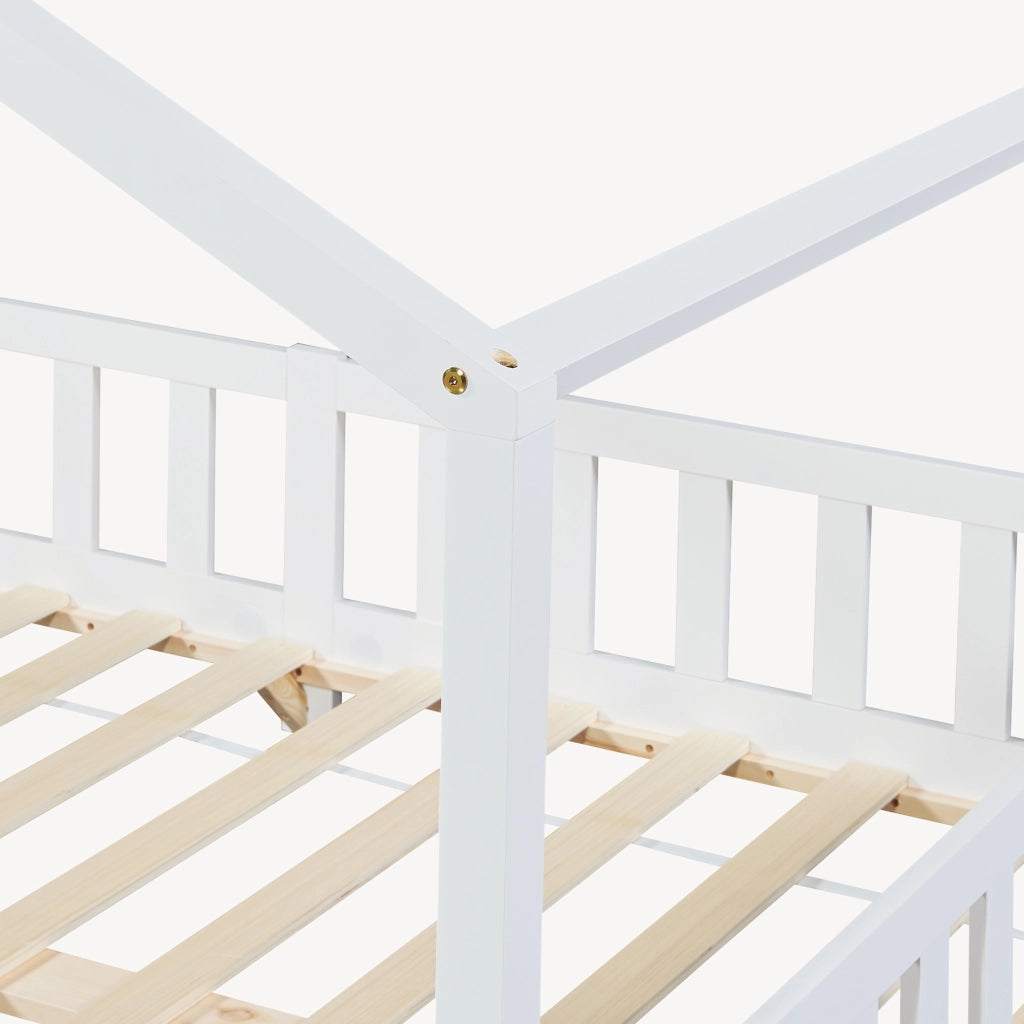 Letto per Cameretta Treviolo a Forma di Casetta in Stile Montessori 140x200 cm Bianco [en.casa]