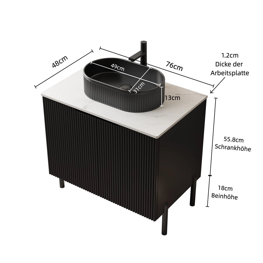 Mobile da Bagno con Lavabo Ovale in Ceramica e Piano in Pietra Sinterizzata ¨C Xylo ¨C Nero, 76 cm