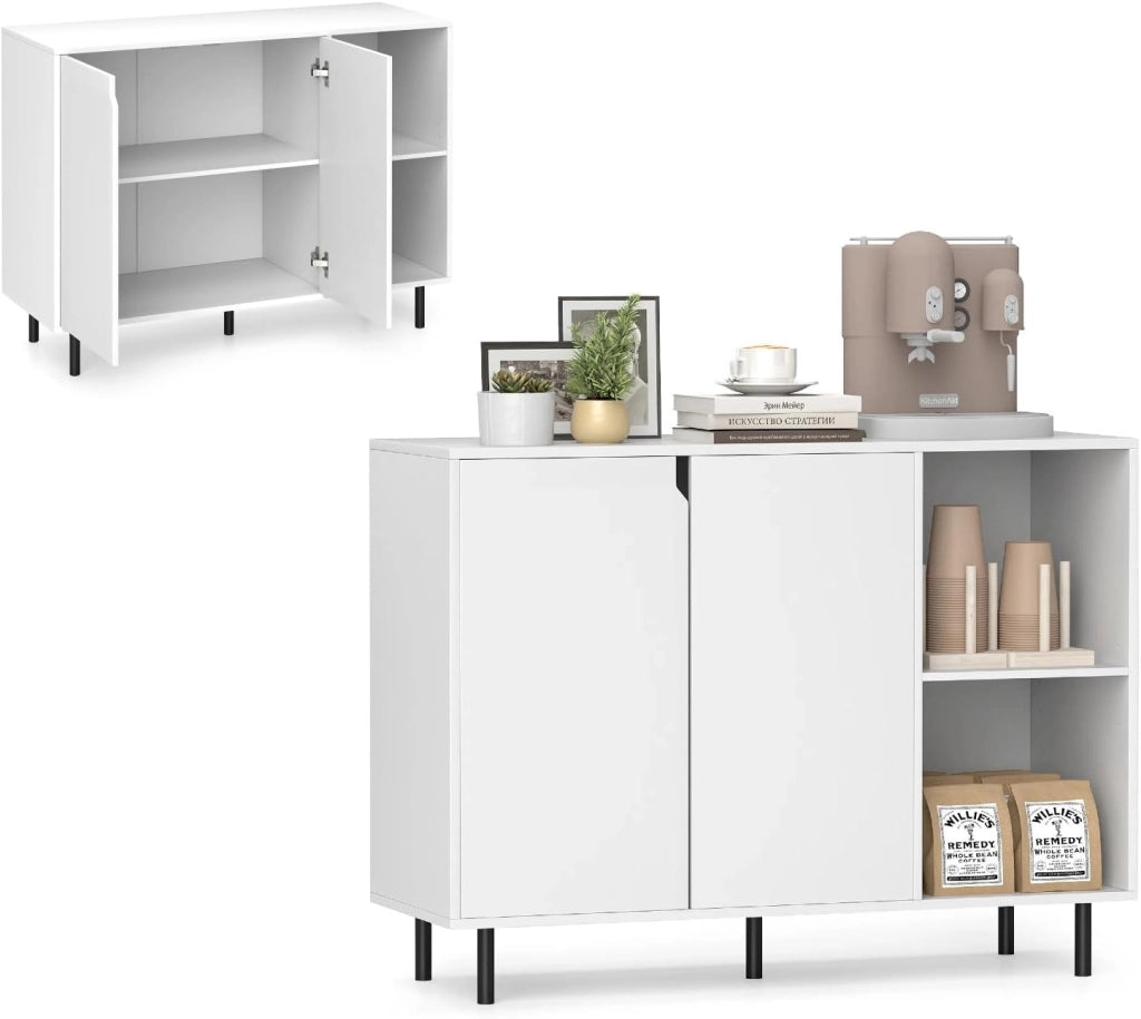 Credenza Cucina Bianca, Armadio Dispensa con Ante, Ripiano Regolabile in 5 Livelli e Dispositivo Anti-Ribaltamento, Mobile Buffet per Soggiorno e Corridoio, 106x38x80cm (L x P x A) (Nero)