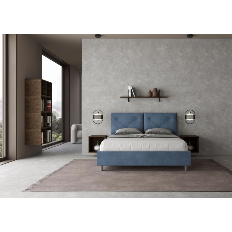 Letto imbottito Matrimoniale 160x190 cm Appia - Con rete,Microfibra,Blu