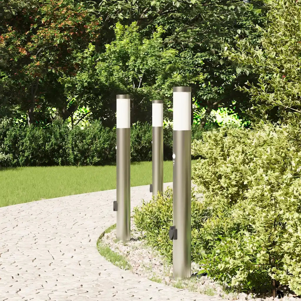 Lampioni a paletto con sensore e presa 3 pz 80 cm Acciaio Inox IP44 4006020