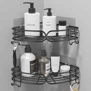 Pannello per doccia senza fori - Pannello angolare per doccia con 4 ganci - Acciaio inossidabile - Organizzatore per la stanza da bagno