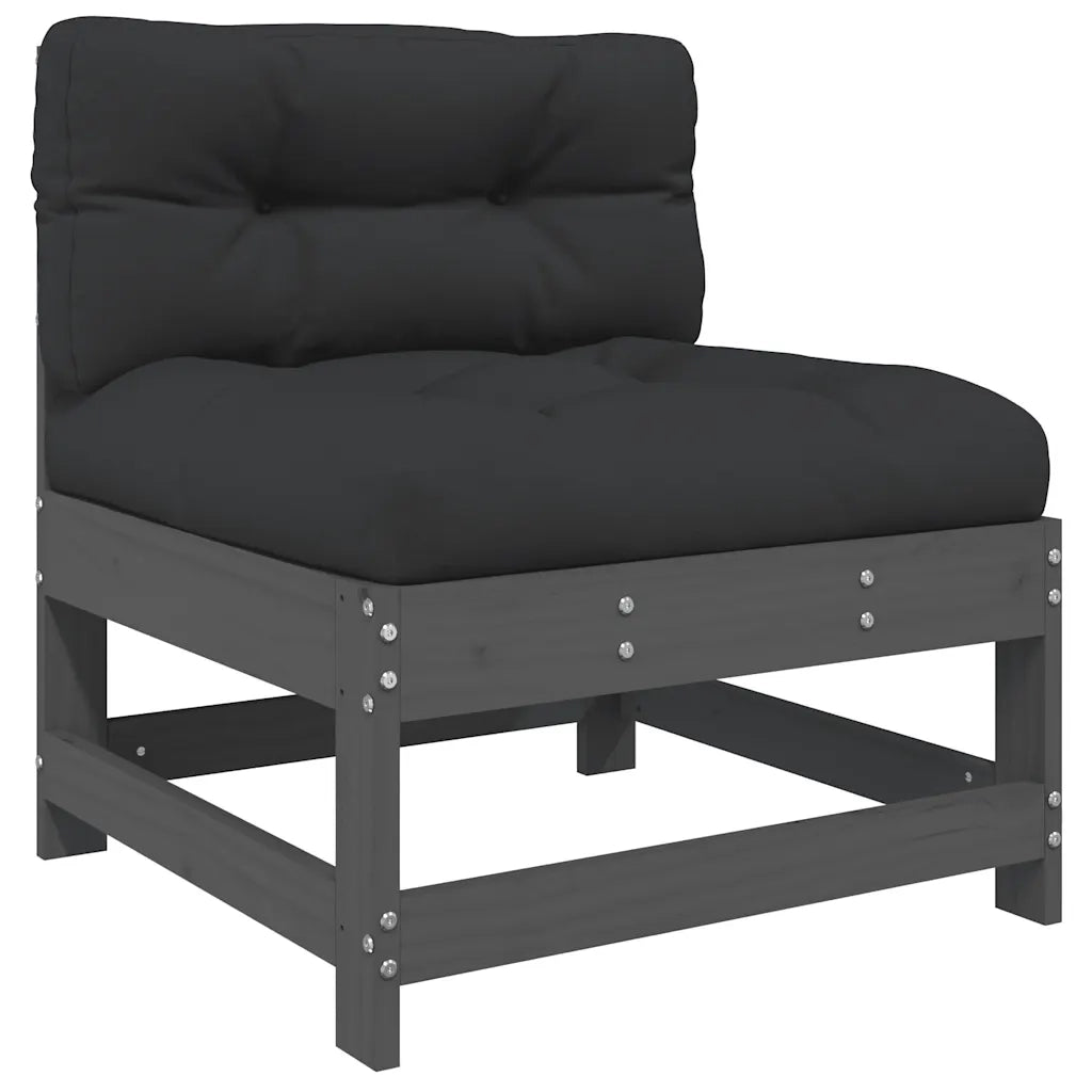 Divano Centrale con Cuscini-Sofa Modulare-Divanetto in Legno Massello di Pino Grigio 950175