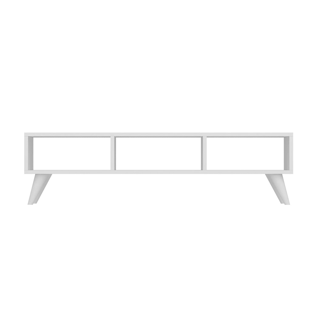 Mobile Porta TV 'Aaskov' - Larghezza 120 cm - Consolle Basso a 3 Scomparti Aperti - Bianco [en.casa]