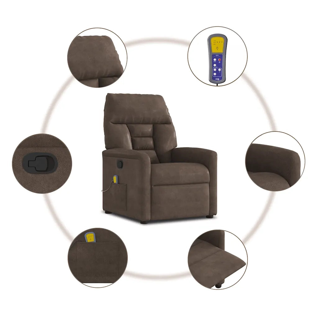 Poltrona Reclinabile Massaggiante Marrone Tessuto di Microfibra 4015569