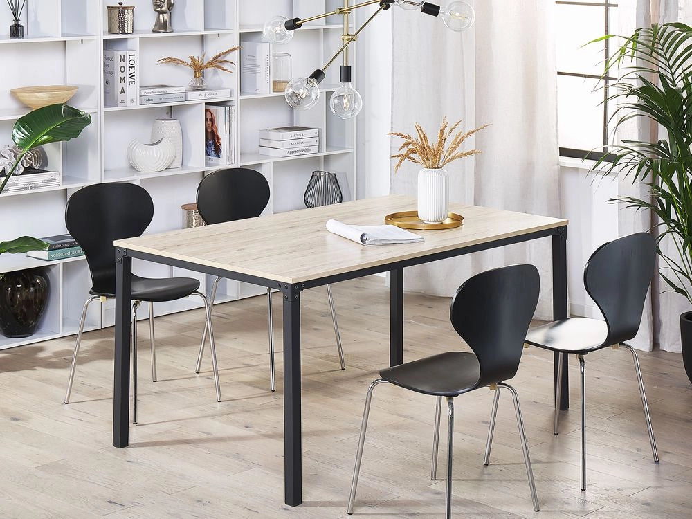 Tavolo da pranzo Nero con gambe in metallo truciolare di legno chiaro 150 x 90 cm scandinavo