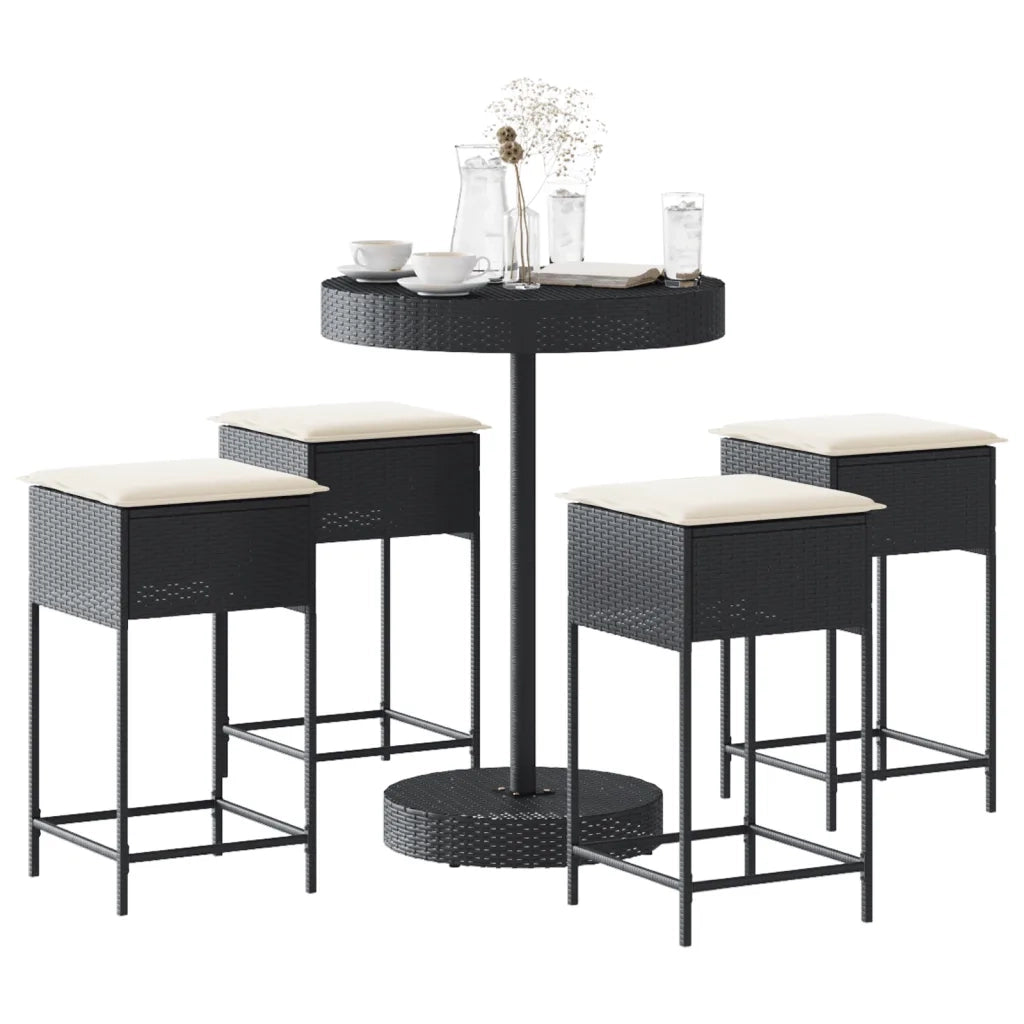 Set Bar da Giardino 5 pz con Cuscini in Polyrattan Nero 3261444