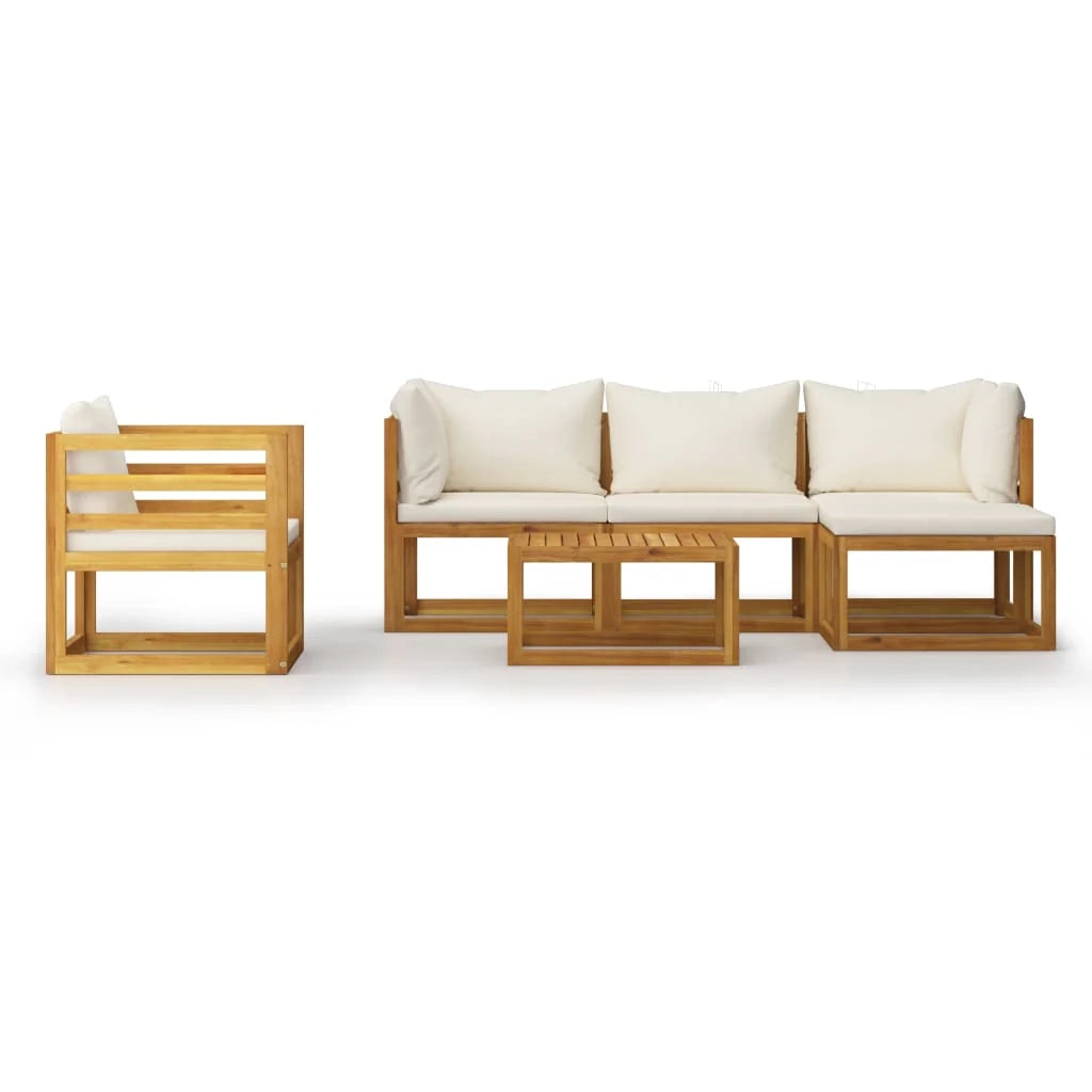 Mobili da giardino mobili da esterno Set di mobili da 6 pezzi con cuscino color crema in legno massello di acacia 02_0016623