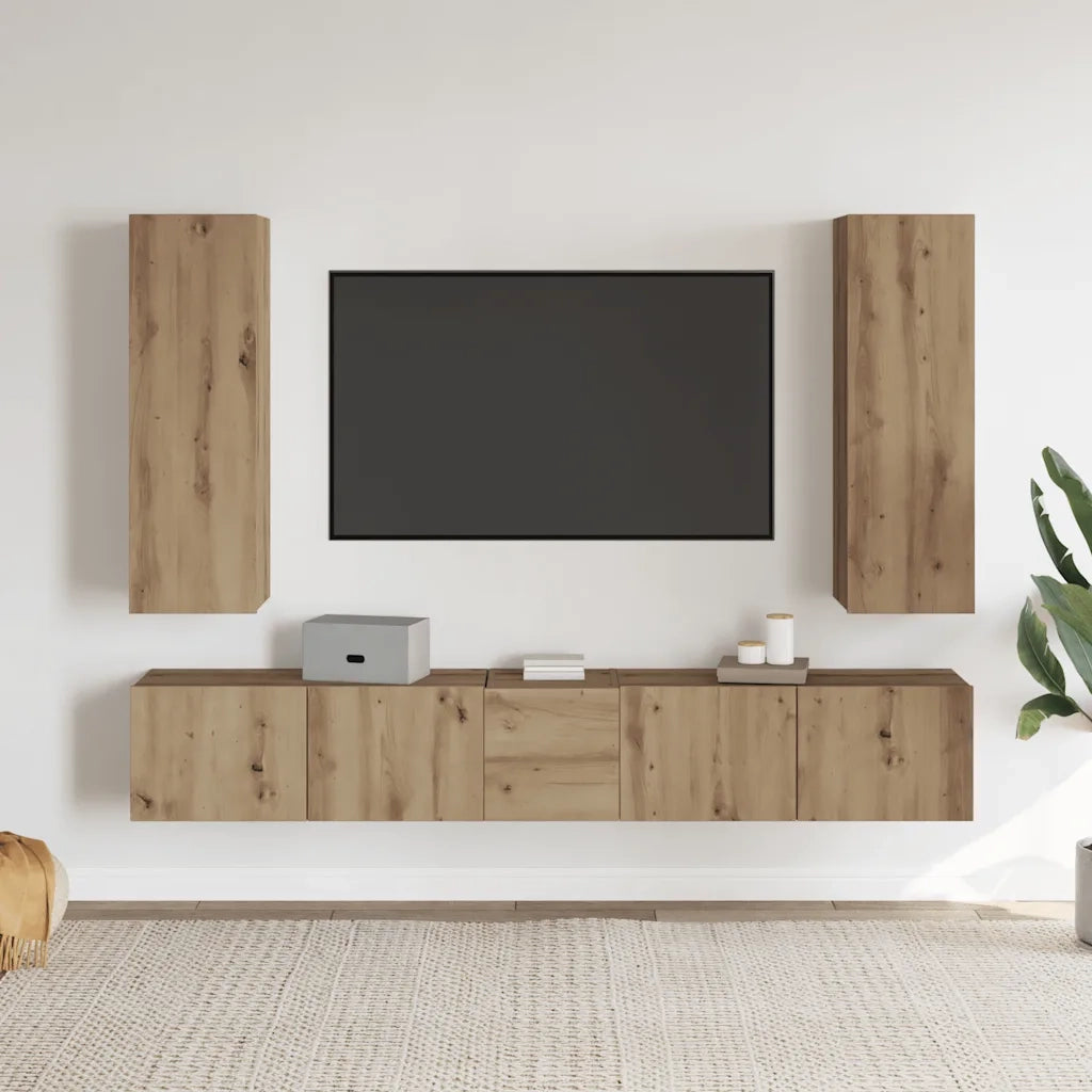 Mobili TV a Parete 5 pz-Credenza per TV sospesa Rovere Artigianale in Legno Multistrato