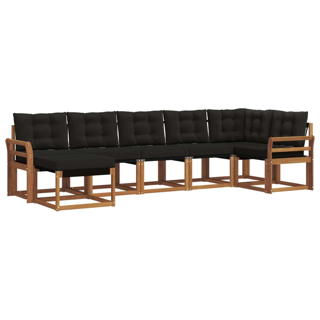 Set di divani da esterno con cuscino 7 pcs Naturale e Nero