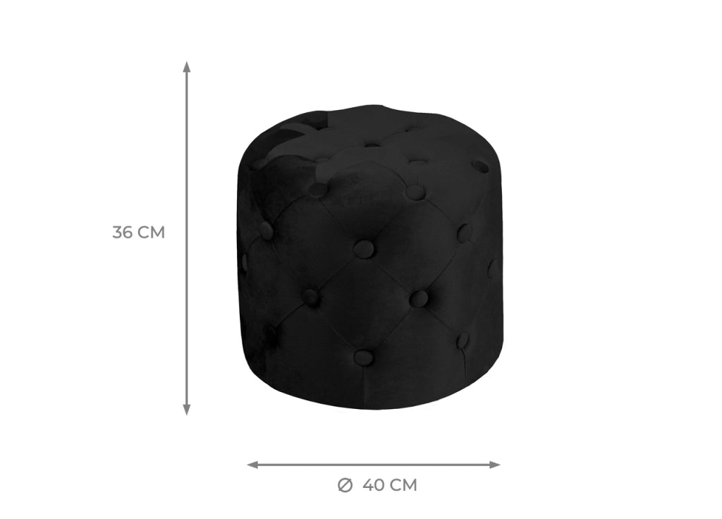 Pouf Salotto/Camera Con Bottoni Imbottito Modello Velvet Parigi In Tinta Unita - Pouf - Nero