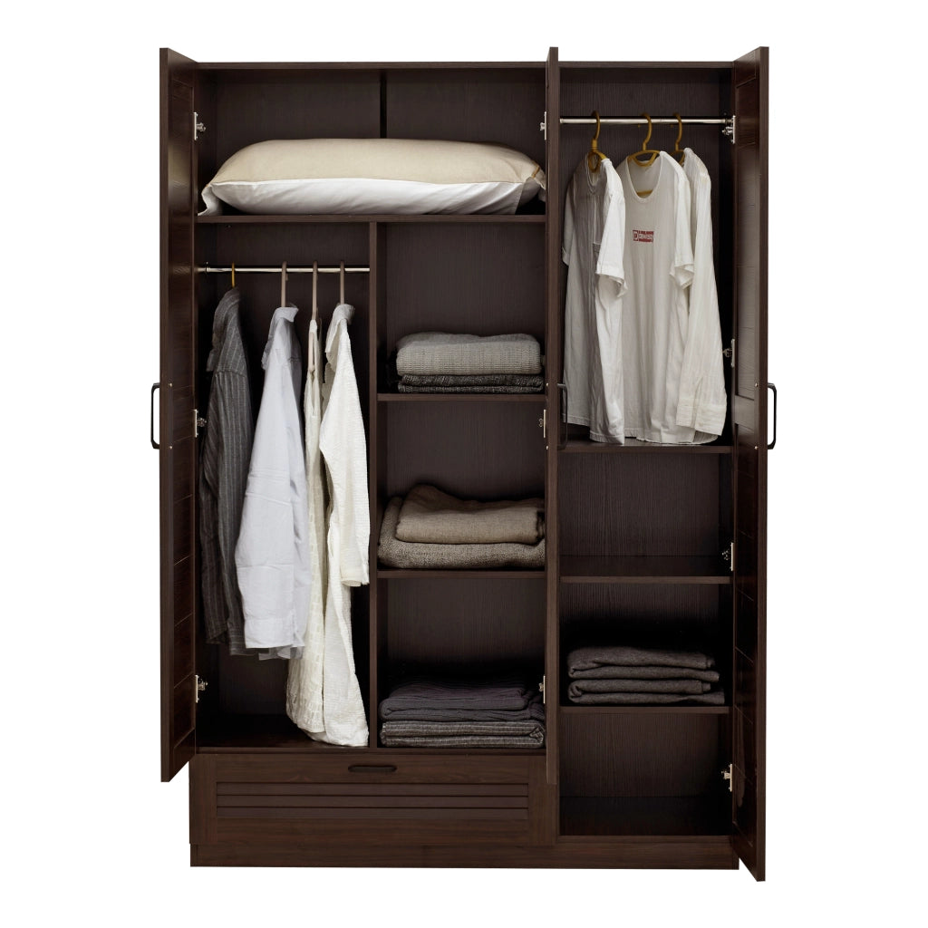 Armadio Guardaroba Finning con Ante a Persiana e Cassetto 176 x 120 x 52 cm Effetto Noce Scuro [en.casa]