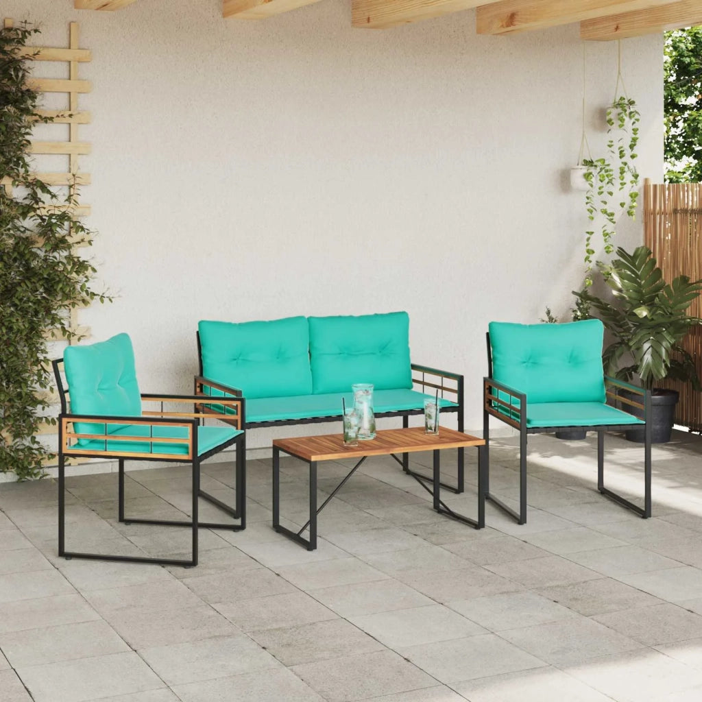 Set di Mobili da Esterno con cuscino 4 pz | Set Salotto da Giardino Turchese